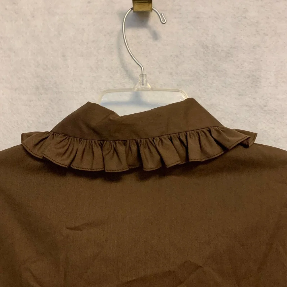 NEW FASHION Creation Vintage Brown Ruffled Blouse‎